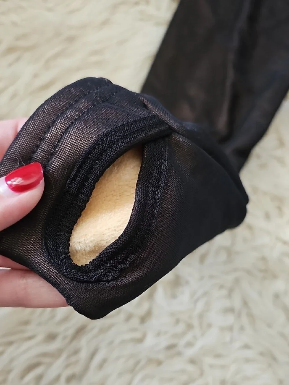 Black Faux Fleece Looking Tights Leggings with Stretch Waistband